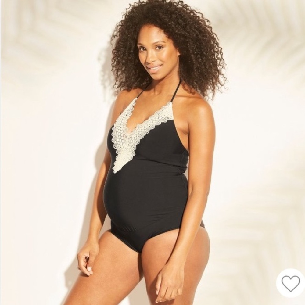 Maternity One Piece L Black Ecru Lace Swimsuit
